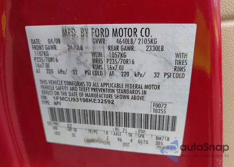 2008 Ford Escape Xlt из США, поврежденный, VIN 1FMCU93198KE32592